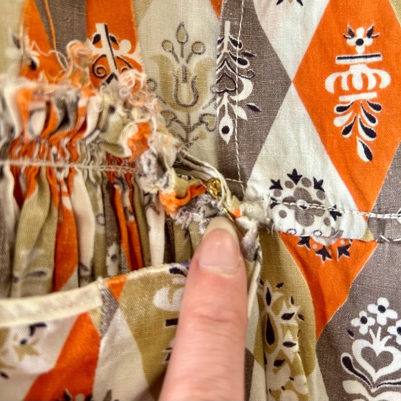 Vintage 1950s Handmade Harlequin Print cotton dress orange grey white - Picture 7 of 7